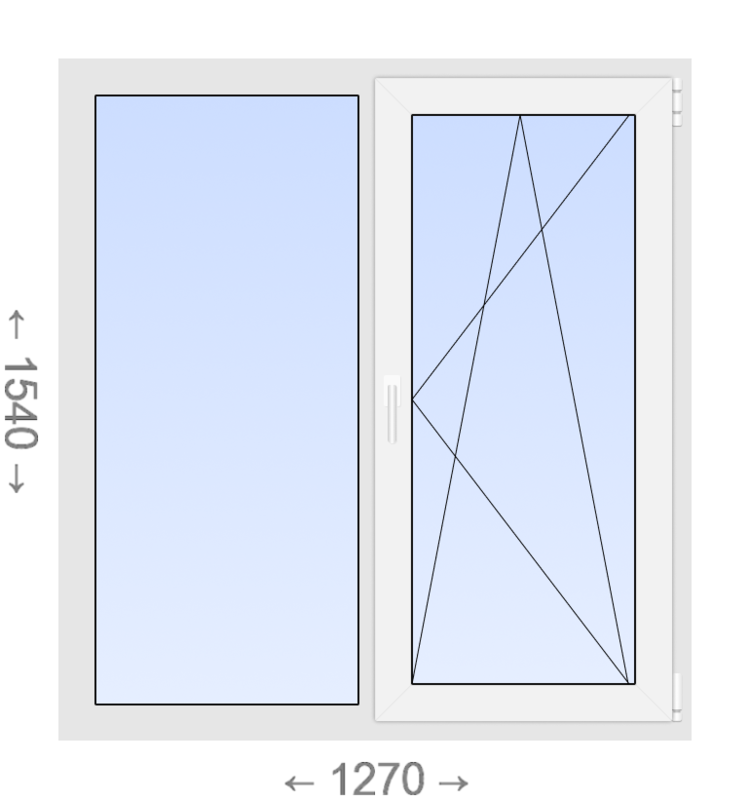 Двухстворчатое ПВХ окно 1270x1540 Г-ПО