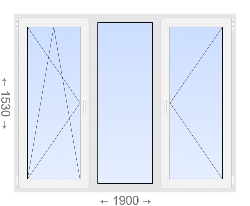 Трехстворчатое ПВХ окно 1900x1530 ПO-Г-П
