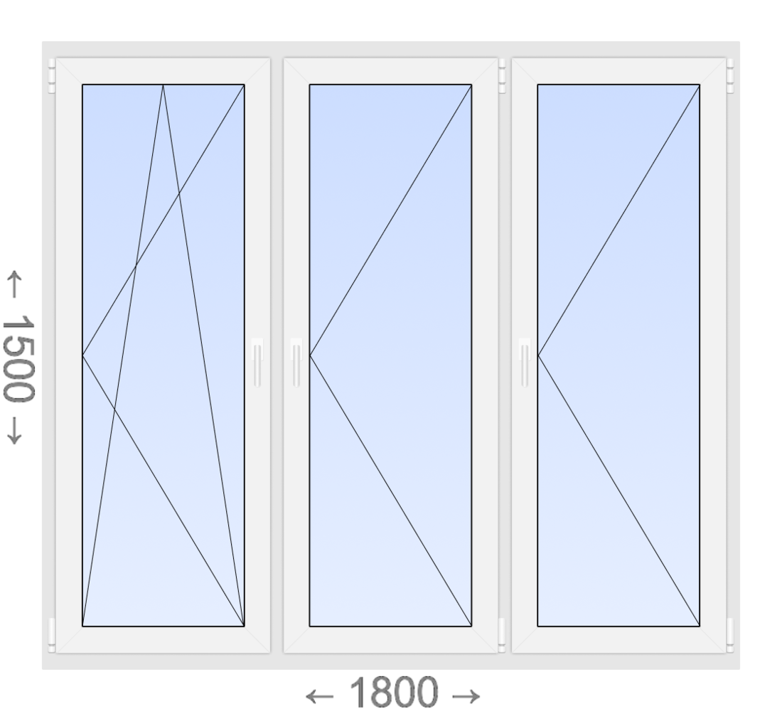 Трехстворчатое ПВХ окно 1800x1500 ПO-П-П