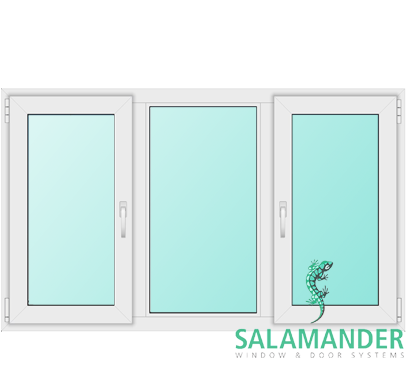 Трёхстворчатые окна ПВХ Salamander поворотные + глухие + поворотно-откидные Трёхстворчатые окна ПВХ Salamander поворотные + глухие + поворотно-откидные